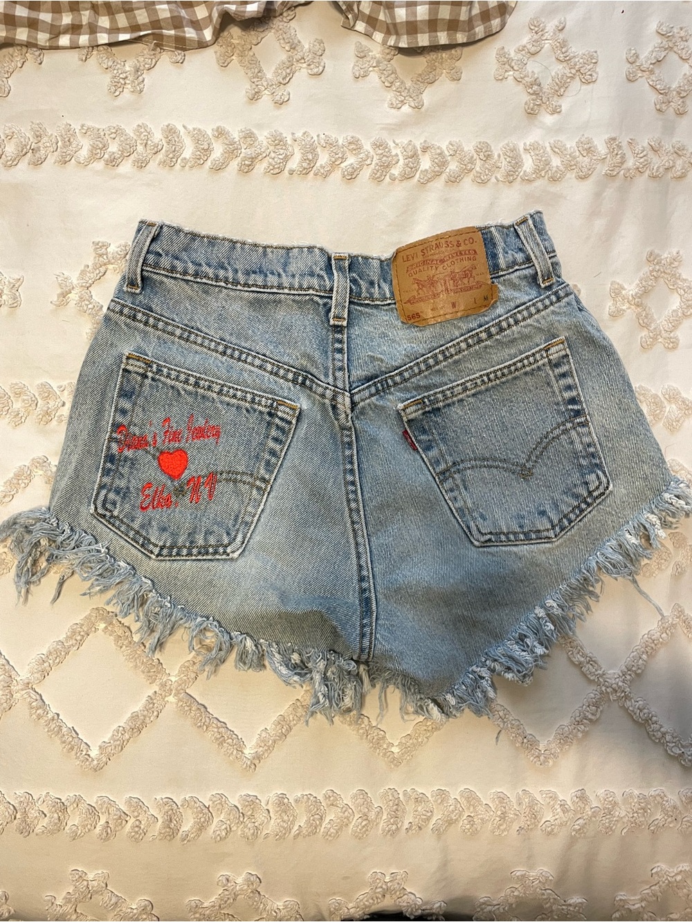 Levi's Light Blue Embroidered Frayed Hem Denim Shorts